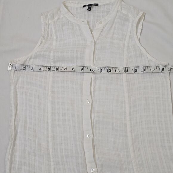 Eileen Fisher White 100% Linen Sheer Button Down Sleeveless Dress Size XS EUC - Picture 4 of 8